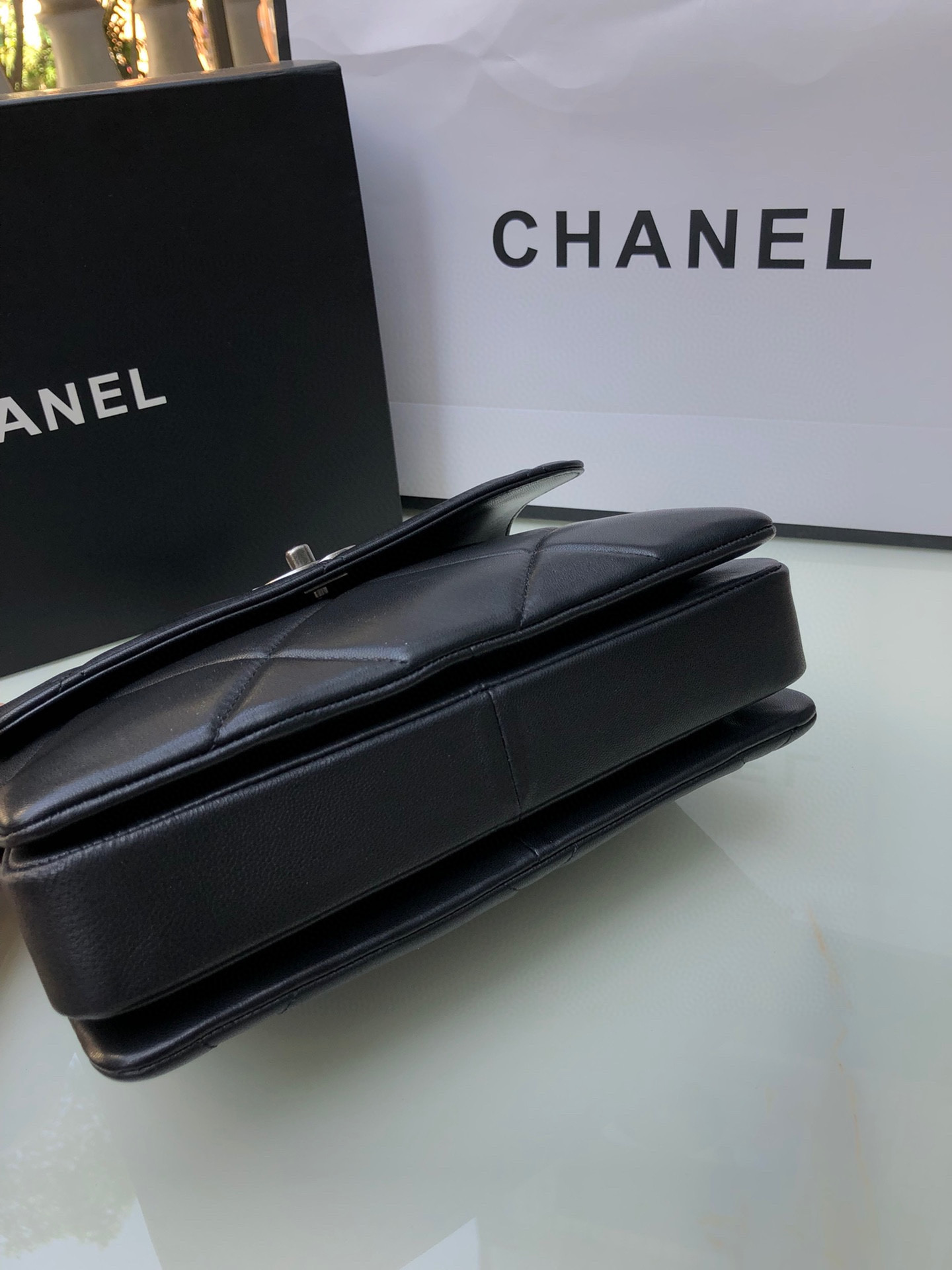 Ch**el FLAP BAG WITH TOP HANDLE 6.6 × 9.8 × 4.7 in