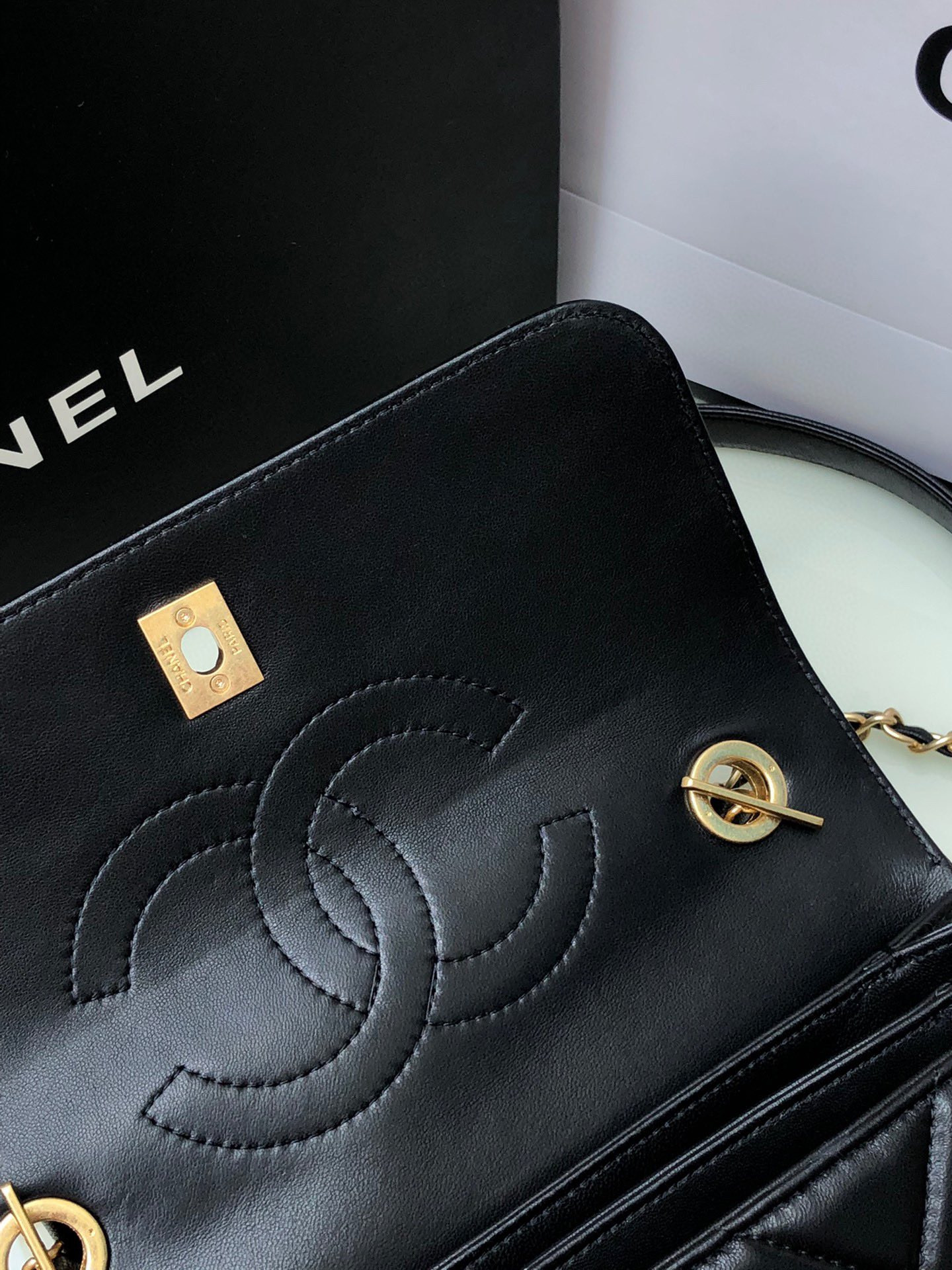 Ch**el FLAP BAG WITH TOP HANDLE 6.6 × 9.8 × 4.7 in