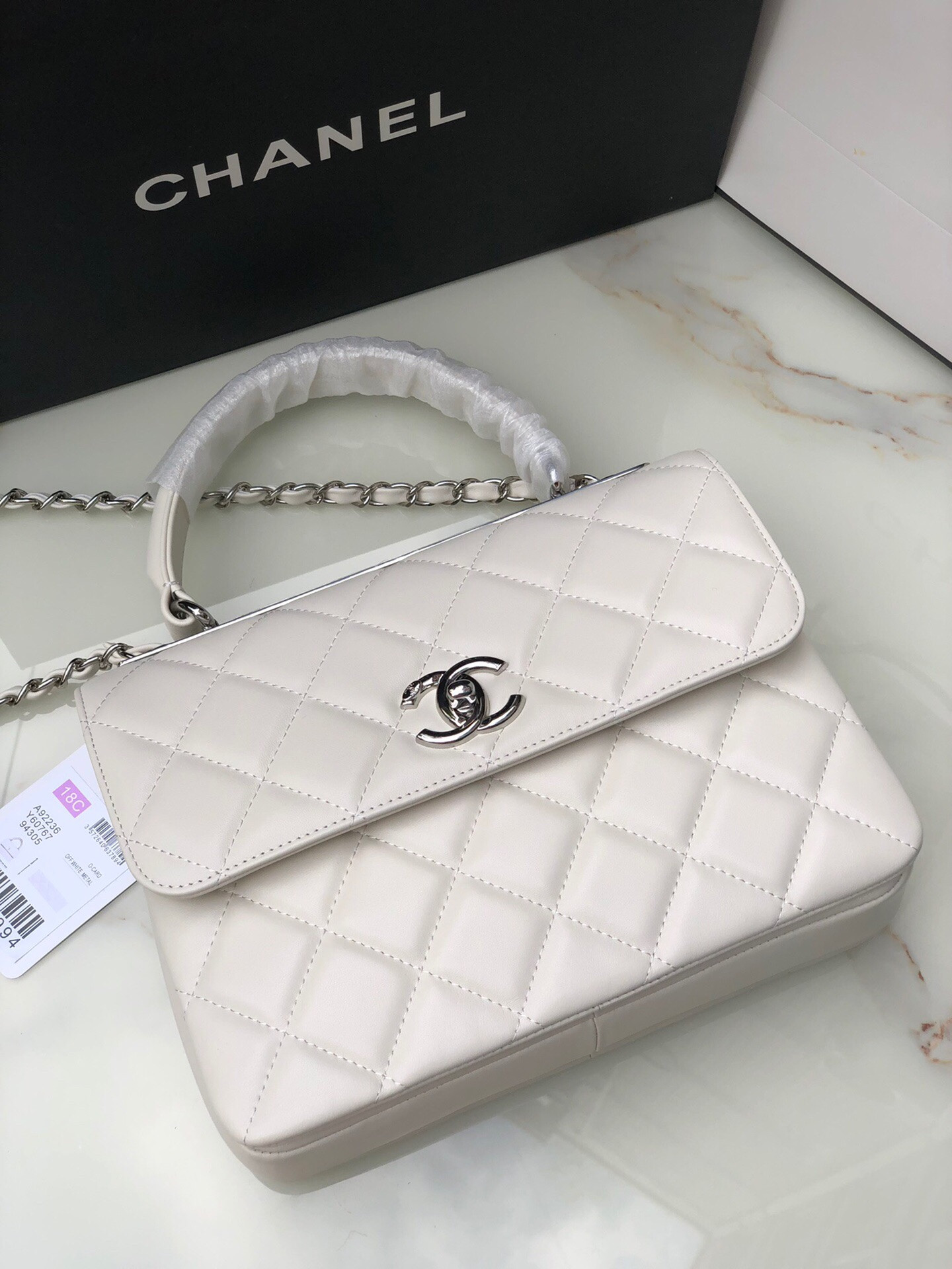 Ch**el FLAP BAG WITH TOP HANDLE 6.6 × 9.8 × 4.7 in