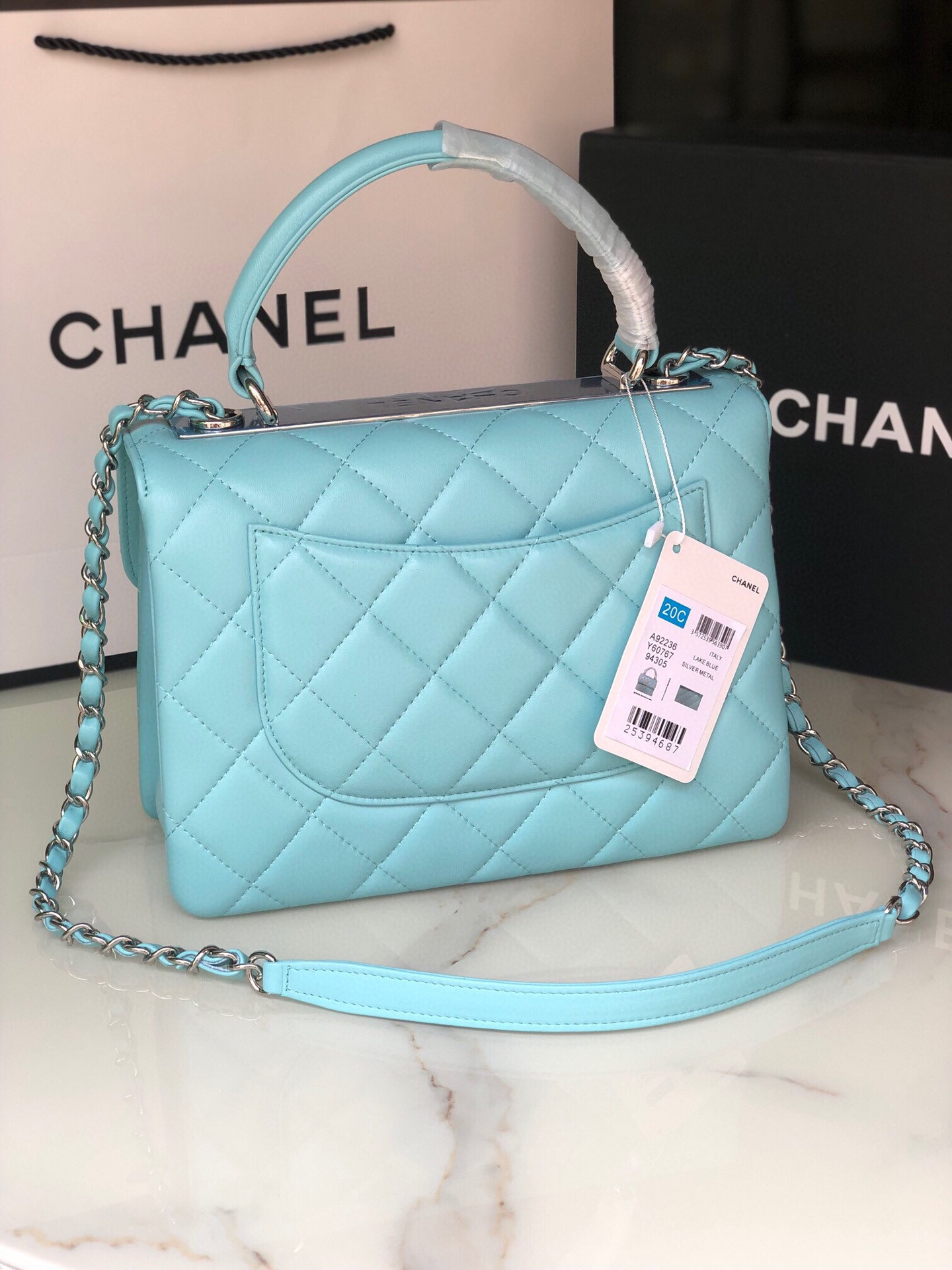 Ch**el FLAP BAG WITH TOP HANDLE 6.6 × 9.8 × 4.7 in