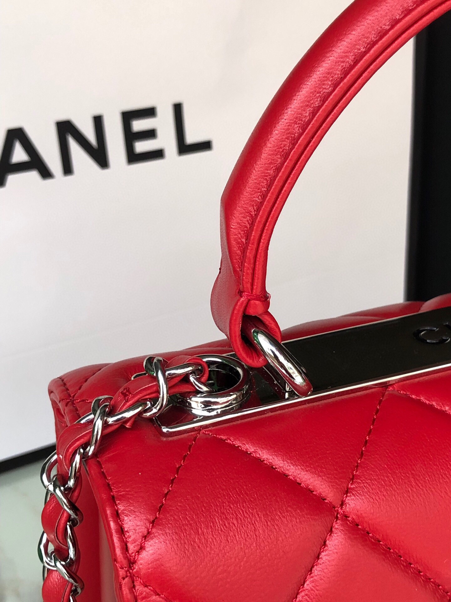Ch**el FLAP BAG WITH TOP HANDLE 6.6 × 9.8 × 4.7 in