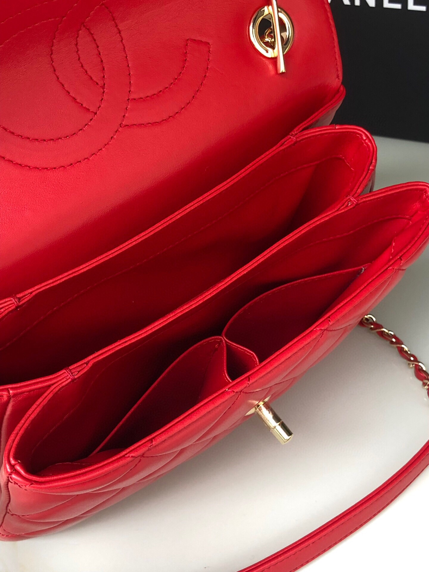 Ch**el FLAP BAG WITH TOP HANDLE 6.6 × 9.8 × 4.7 in