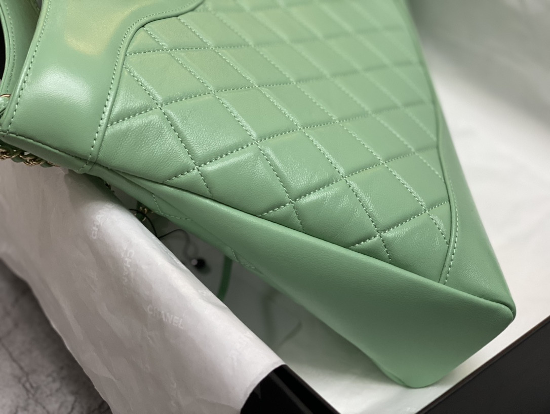 Ch**el SHOPPING BAG Shiny Lambskin & Gold-Tone Metal Light green 35x39x8cm