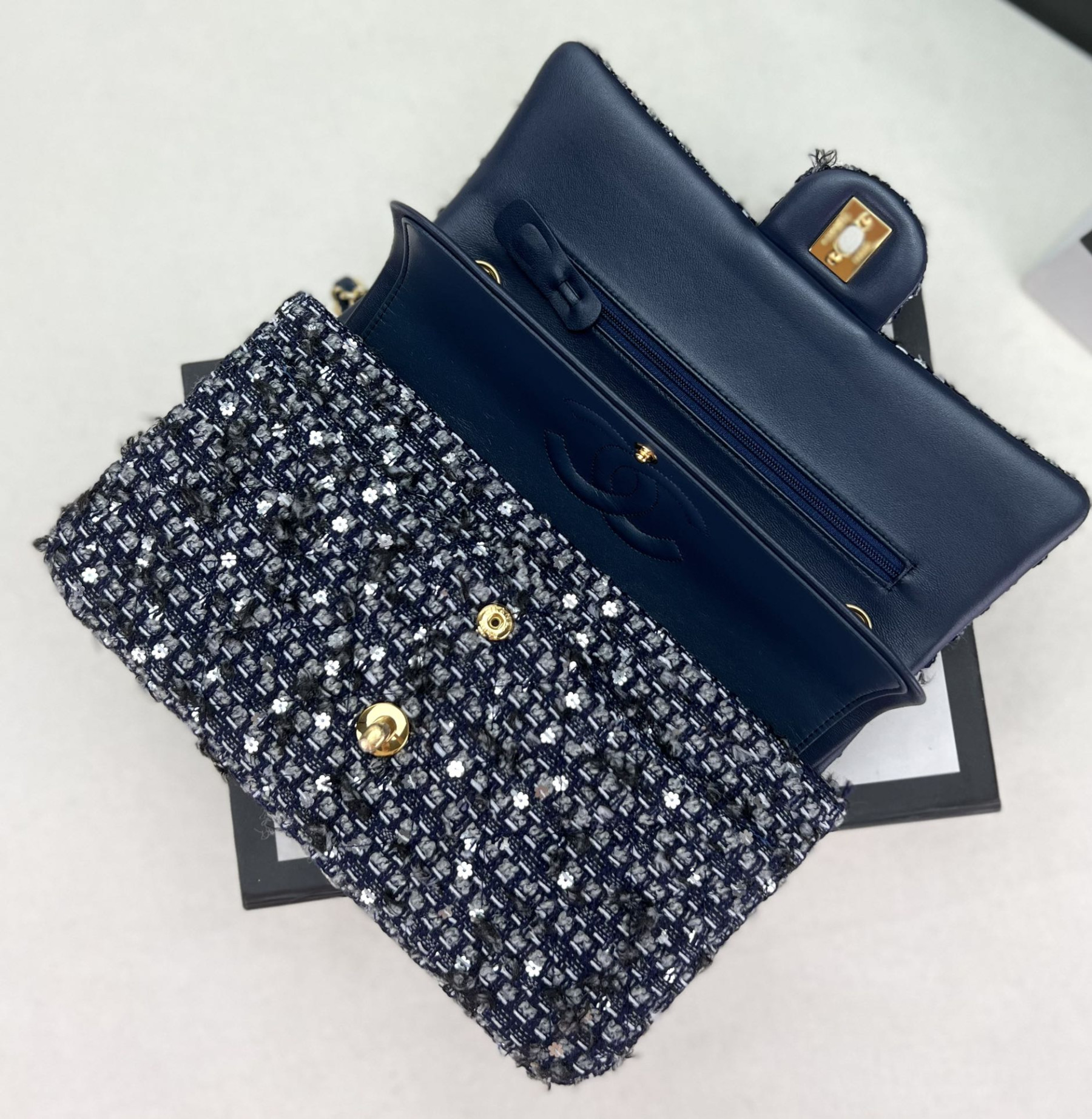 CHANEL CLASSIC 11.12 HANDBAG Tweed & Gold-Tone Metal 6 × 9.9 × 2.5 in