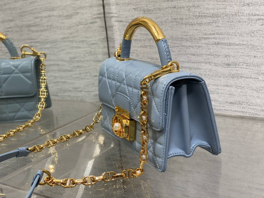 D10r Small Ange Bag Blue Latte Macrocannage Calfskin 20 x 12 x 5 cm