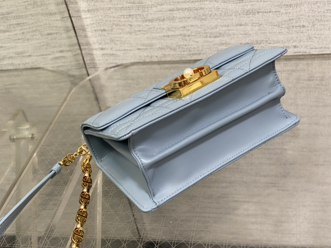 D10r Small Ange Bag Blue Latte Macrocannage Calfskin 20 x 12 x 5 cm