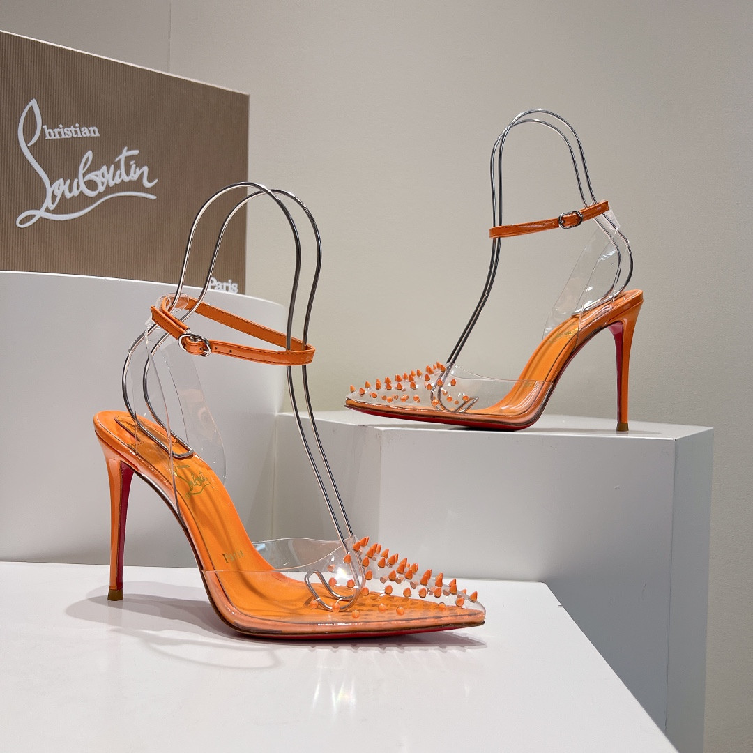 UA Chr1st1an Louboutin CL pointed toe high-heeled transparent studded sandals