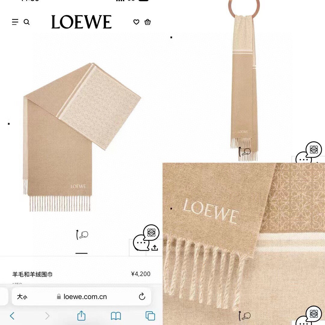 Loewe scarf 30x182cm 90% wool 10% cashmere