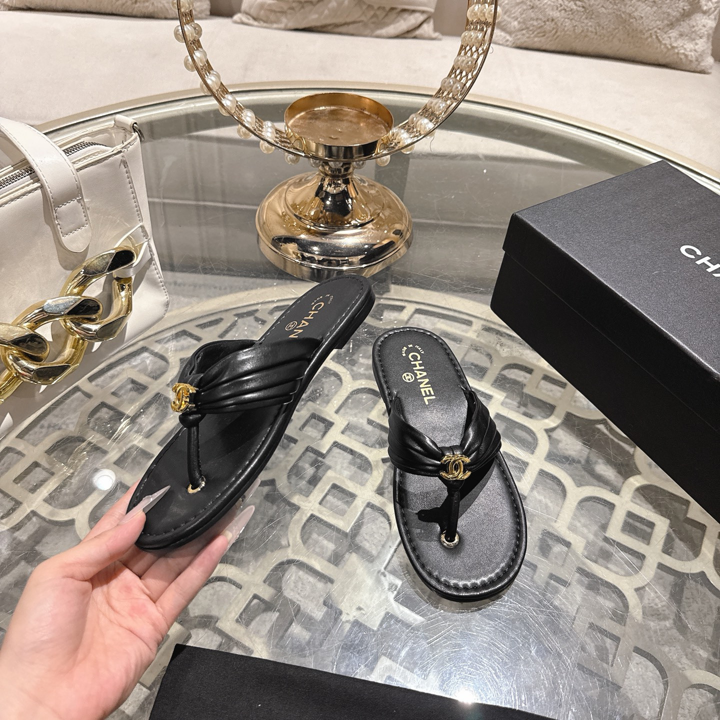 UA Chanel Thongs Slides
