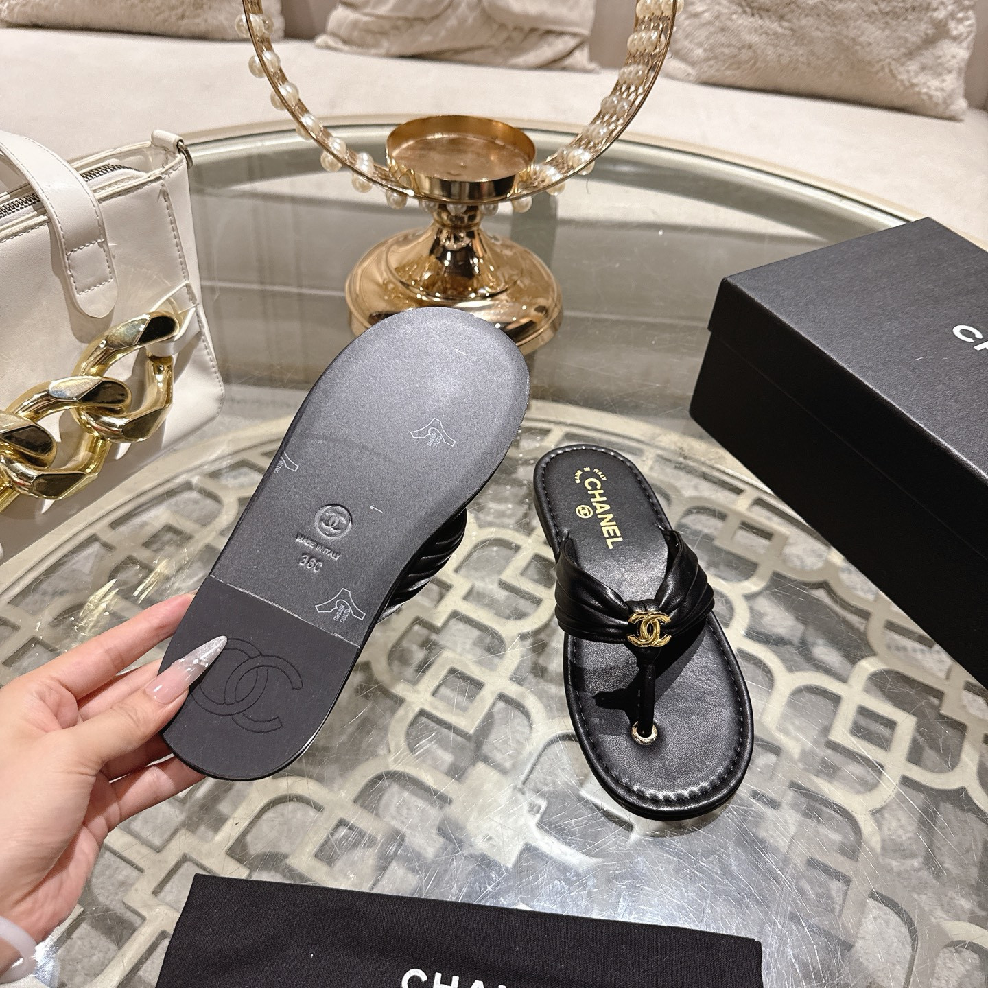 UA Chanel Thongs Slides
